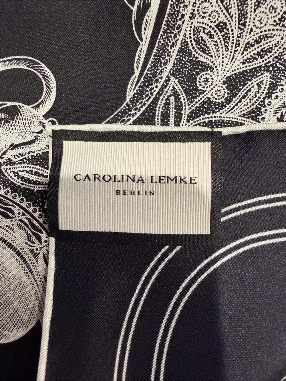 NEW Carolina Lemke Black & White Equestrian Silk Scarf Hand Rolled Edges #37 - Picture 4 of 10